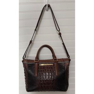Brahmin Brown Pecan Black Croc Embossed Leather Satchel Shoulder Bag Tote Purse